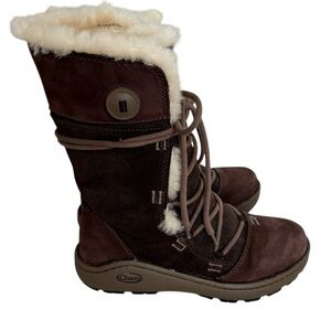 Chaco Beyln Baa Nurl Chocolate Brown Suede Shearling Lined Waterproof Boots 7.5
